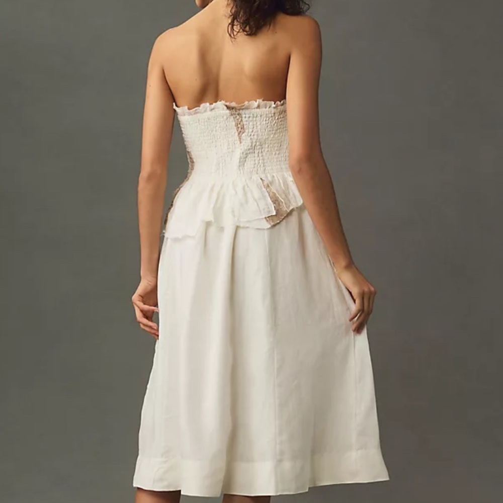 NWOT By Anthropologie Linen Patchwork Smocked Midi Dress - Ivory